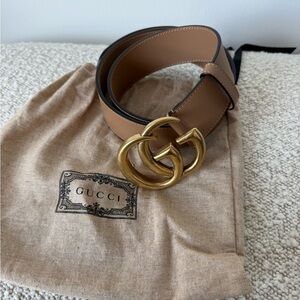 Gucci Brown Leather Belt with Gold GG Buckle